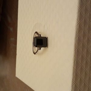 Pretty sterling silver black spinel emerald cut ring size  8